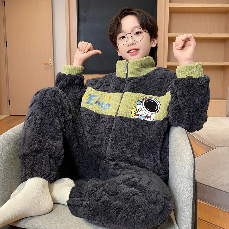 男童睡衣春秋款珊瑚绒儿童男孩法兰绒秋冬季2025新款中大童家居服