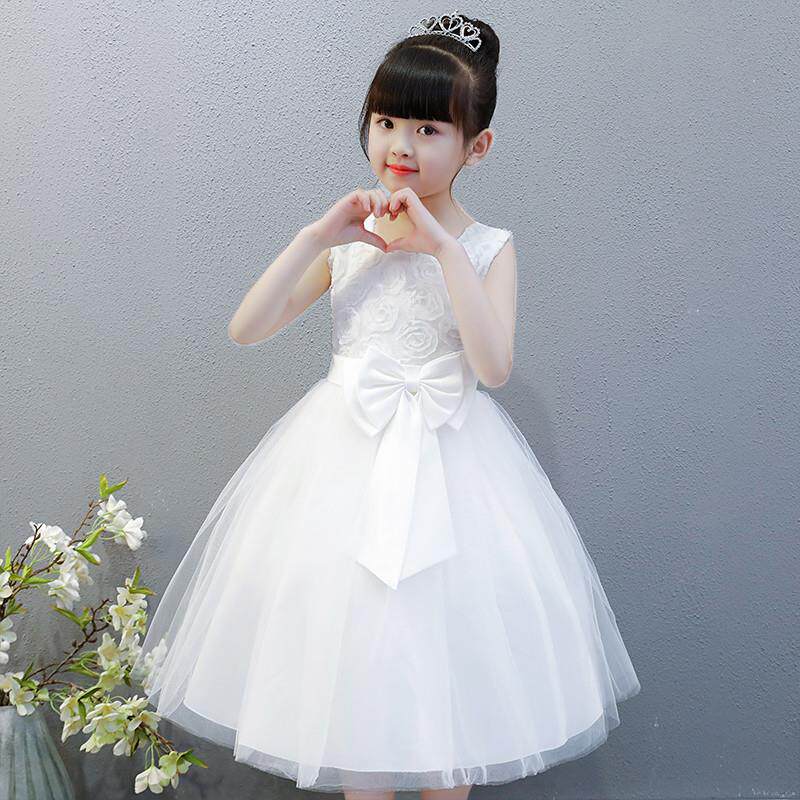 女童连衣裙夏季白色纱裙儿童公主裙花童婚礼演出服小女孩蓬蓬裙子