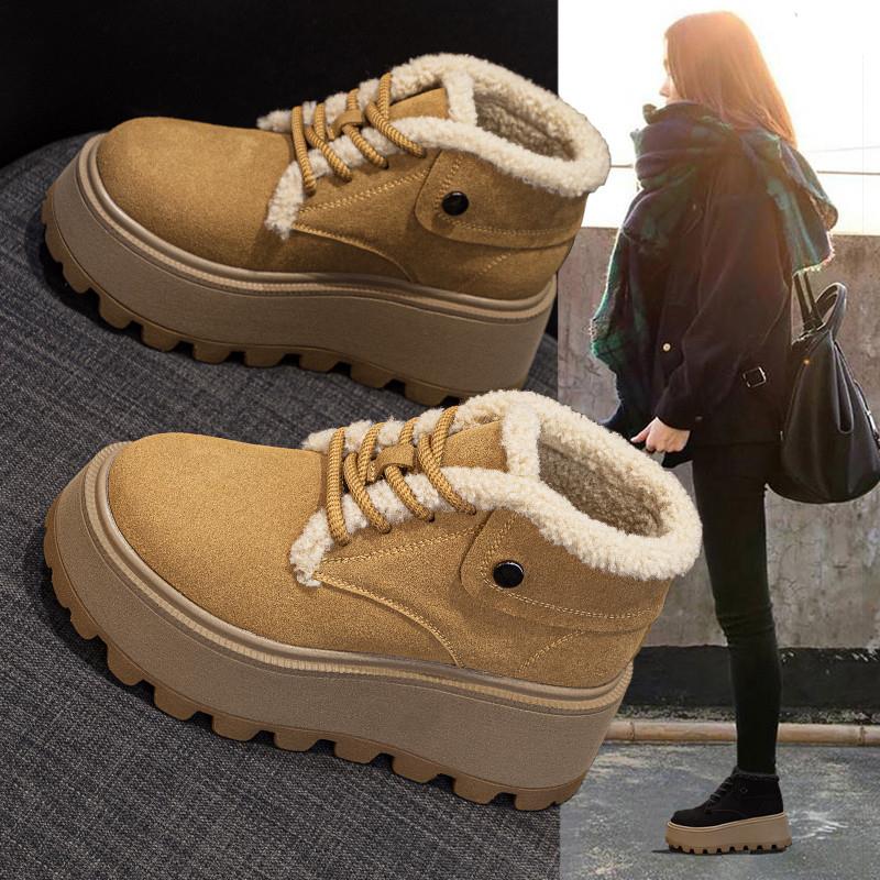 皮毛一体雪地靴女2024冬季新款爆款厚底内增高勃肯棉鞋加绒马丁靴