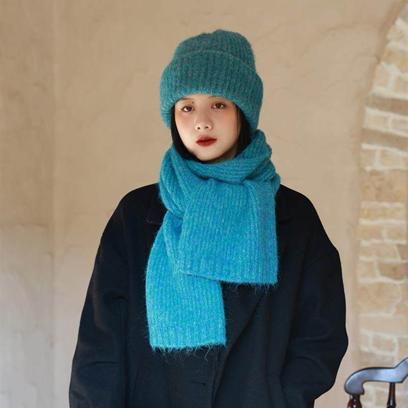 显白湖水蓝二件套帽子围巾冬季保暖宽松大版毛线帽针织保暖围巾女,服饰配件/皮带/帽子/围巾,二件套,淘宝优惠券,粉丝福利购,淘宝优惠卷