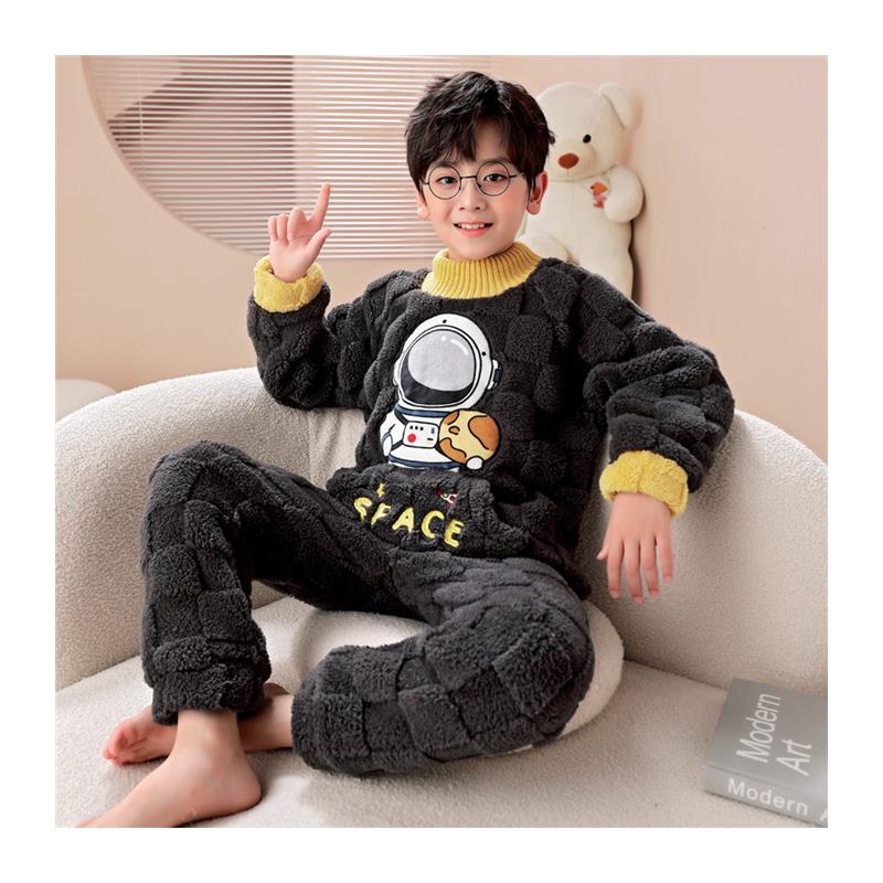 2024儿童睡衣男法兰绒冬季加绒加厚珊瑚绒男童卡通大童家居服套装