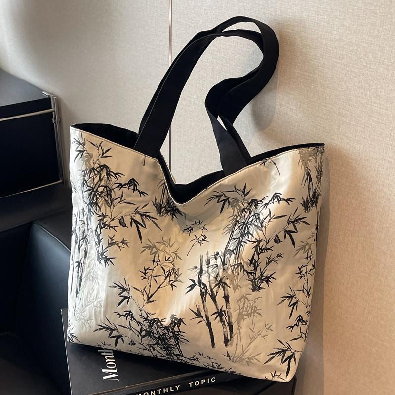 新中式国风刺绣帆布包包女2025新款百搭大容量上班通勤单肩托特包