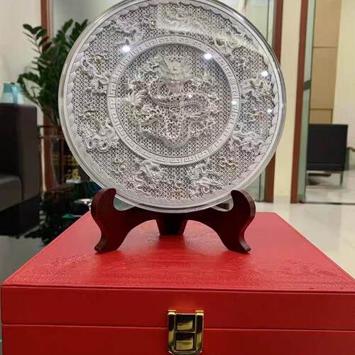 银行九五至尊花丝龙盘银100克  花丝龙盘