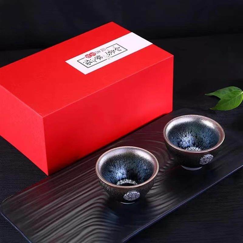 如意双福银盏对杯非遗大师传承文创礼品建盏杯 商务礼品