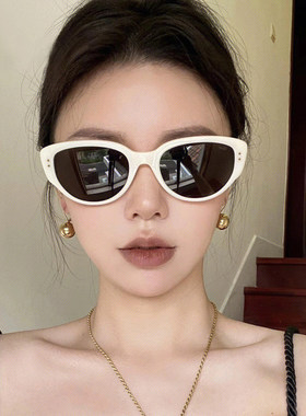 白色墨镜复古近视墨镜个性白框美式猫眼太阳镜高级感偏光墨镜