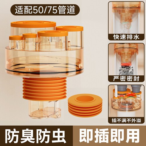 50下水管防返臭神器三通厨房下水道防返臭密封塞下水防臭排水管塞