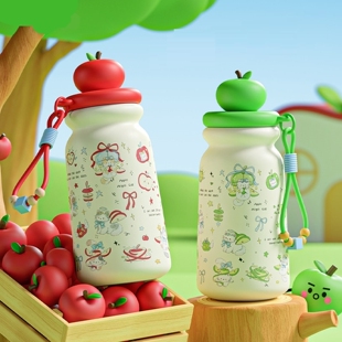 保温壶儿童苹果小猫316不锈钢保温杯便携可爱女办公茶漏吸管杯