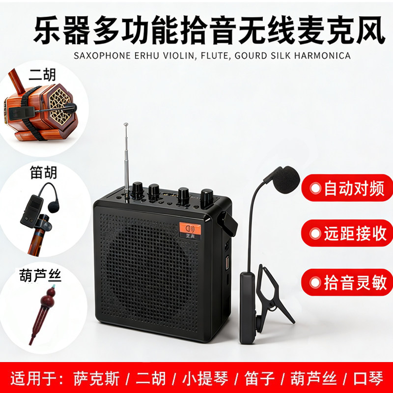 二胡笛子葫芦丝口琴拾音器手提携便蓝牙音箱乐器无线麦克风话筒