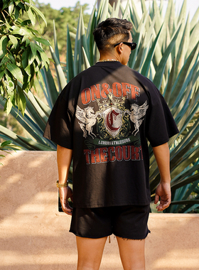 OOTC「勋章」美式街头复古直喷印花BOXYT恤短袖小领口重磅男女