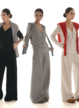 OOTC 老钱风休闲简约气质女装卫裤2025秋冬新款长裤直筒裤子女裤