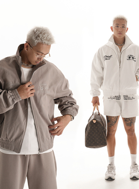 OOTC 老钱风休闲复古刺绣立领夹克外套2025秋冬新款男士穿搭