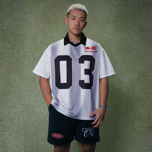 复古休闲上衣男学院运动气质夏季 T恤美式 竖纹刺绣足球服短袖 OOTC