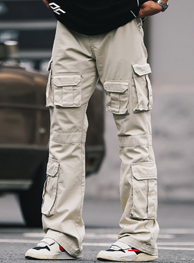 OOTC「拾利」高腰工装裤男2025春夏新款长裤直筒休闲裤