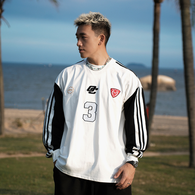 OOTC 织带拼接撞色长T秋冬新款球衣长袖打底衫街头美式复古休闲风