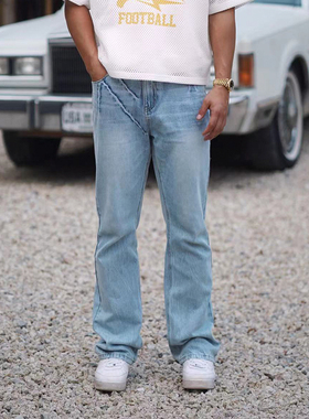 OOTC 水洗复古宽松直筒美式街头休闲水洗做旧牛仔裤长裤直筒