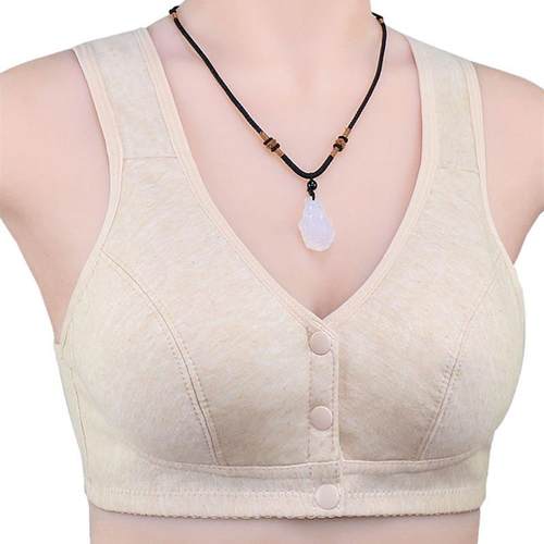 妈妈内衣文胸中年妇女老年人女背心式前扣大码50岁无钢圈纯棉胸罩