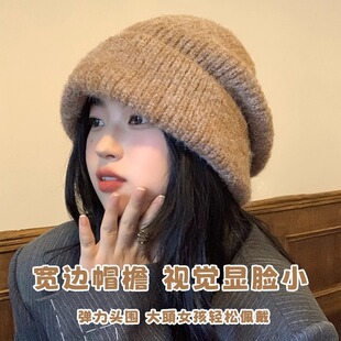 冷帽女款大头围帽子冬季毛线帽防寒保暖护耳防风堆堆帽宽松针织帽