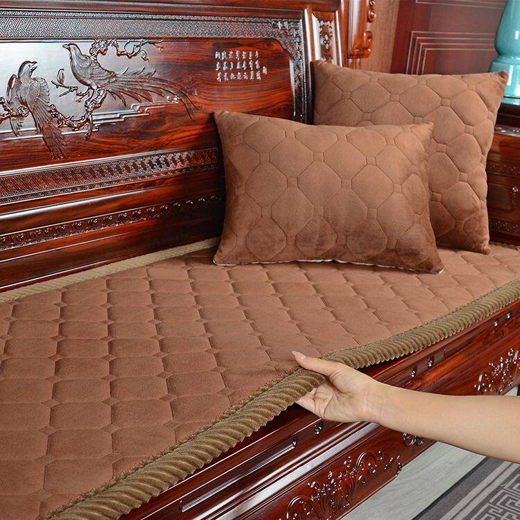 新中式实木沙发垫秋冬款坐垫冬季加厚毛绒防滑红木沙发保暖坐垫子