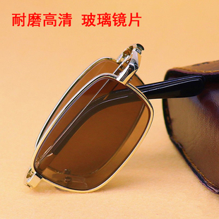 茶色玻璃片老花镜男女款折叠中老年高清便携耐磨清凉老花眼镜高档