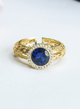 培育尖晶石戒指蓝色彩宝指环新中式民族风女士手饰品时尚个性礼物