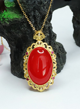 冰种鸽血红玛瑙吊坠鸽子蛋玉髓项链女士款礼品气质文雅大气饰品