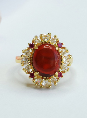 天然琥珀戒指血珀爪镶指环指圈珠宝新中式民族风手饰品女士款礼物