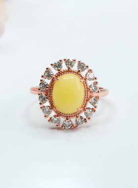 天然蜜蜡戒指黄蜜满蜜琥珀指环男女士复古民族风饰品个性节日礼物