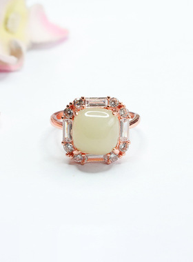 天然和田玉戒指晴水方糖玉石指环珠宝女士款礼品气质文雅大气饰品