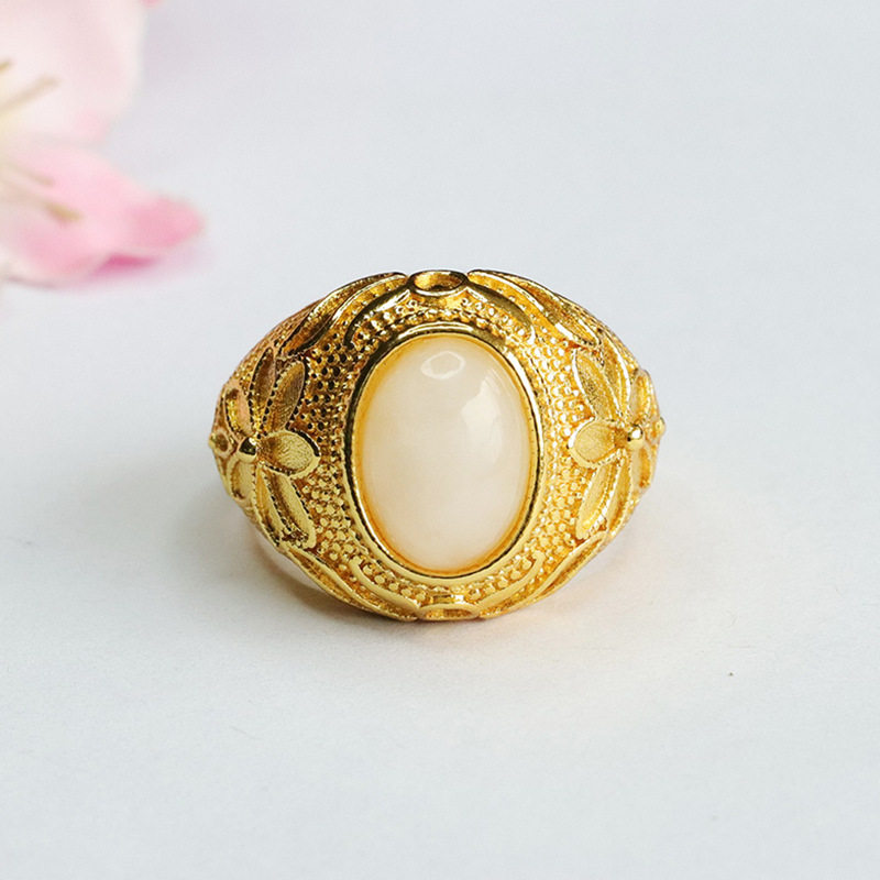 天然和田玉白玉戒指玉石扳指指环男女士款复古民族风饰品节日礼物