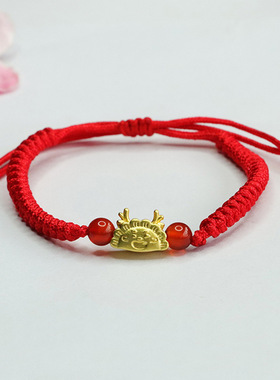 天然红玛瑙手绳饺子龙手串手链本命年男女士吉祥纳福时尚礼物饰品