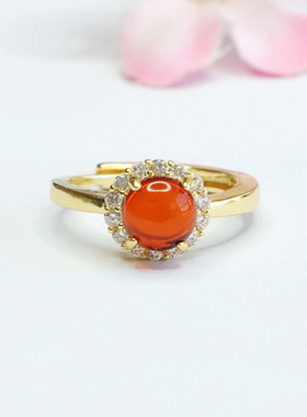 天然琥珀戒指波罗的海血珀指环指圈新中式民族风饰品女士款礼物