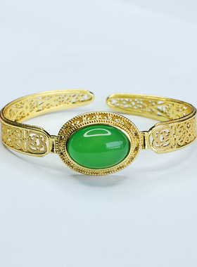 帝王绿玉髓手镯玛瑙镯子手环宫廷风女士款礼品气质文雅大气饰品