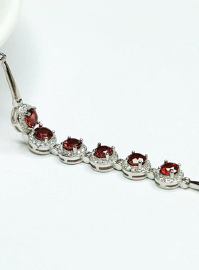 天然石榴石女人石手链全净体酒红水晶女士气质简约饰品节日礼物