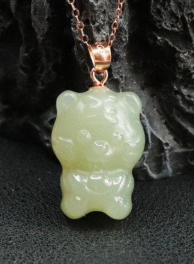 S925银镶天然和田玉黄口料虎虎生威生肖虎吊坠珠宝男女士古风饰品