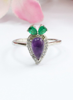 天然紫水晶戒指紫色彩宝胡萝卜指环女戒圈民族风饰品时尚个性礼物