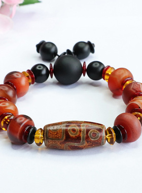 九眼天珠手串磨砂老玛瑙手链男女士时尚复古民族风饰品节日礼物