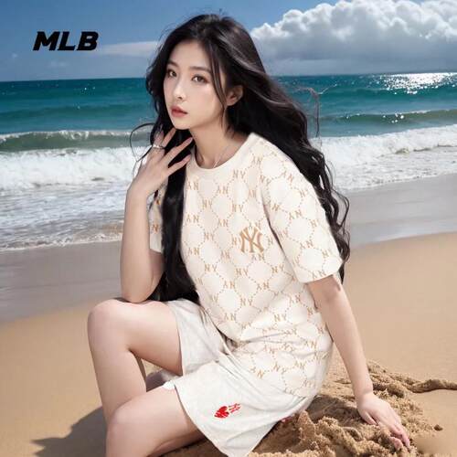 MLB男女复古老花休闲圆领短袖