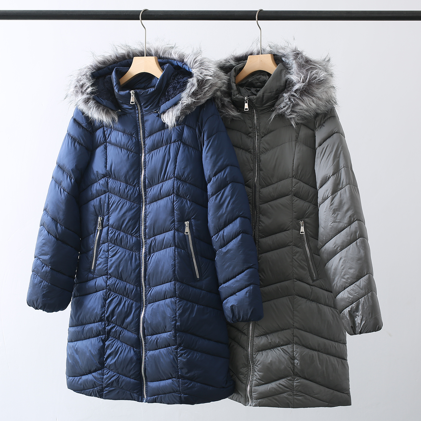 波兰单！DP105欧~秋冬毛领连帽加厚保暖收腰显瘦中长款棉衣棉服女