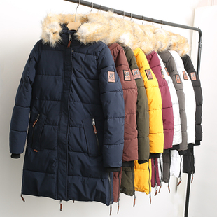 秋冬户外防风防水可脱卸毛领连帽抗寒加厚保暖中长款棉衣棉服女