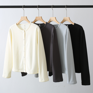 女外套单排扣长袖 棉质毛圈开衫 圆领女士上衣秋 木巨198 日单