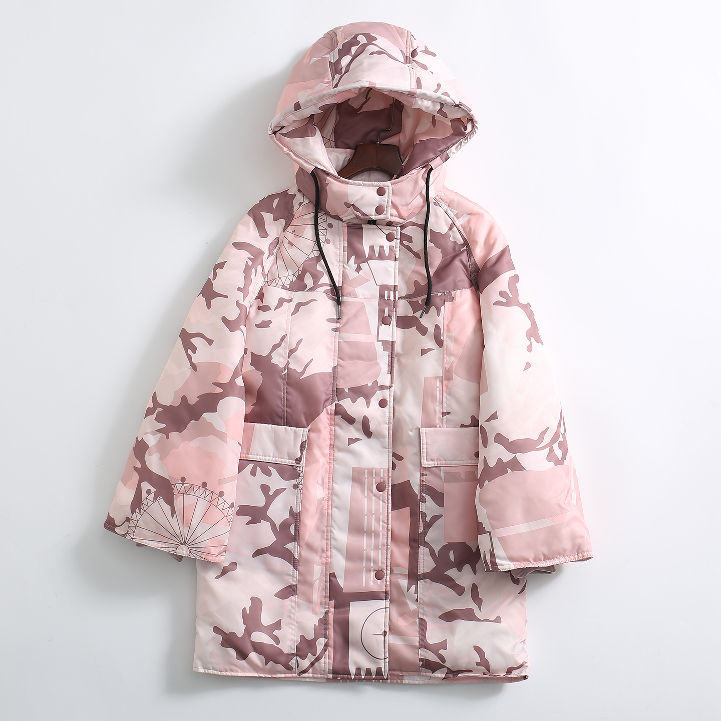 白菜价！中长款90白鸭绒迷彩色羽绒服女冬季防风保暖喇叭长袖外套