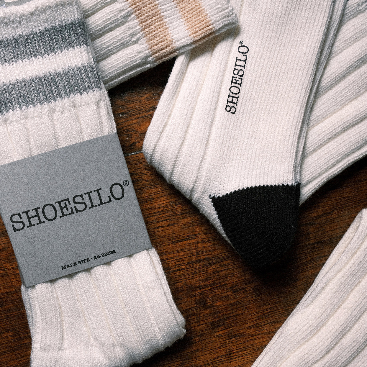SHOESILO条纹粗线针织复古堆叠中筒长袜