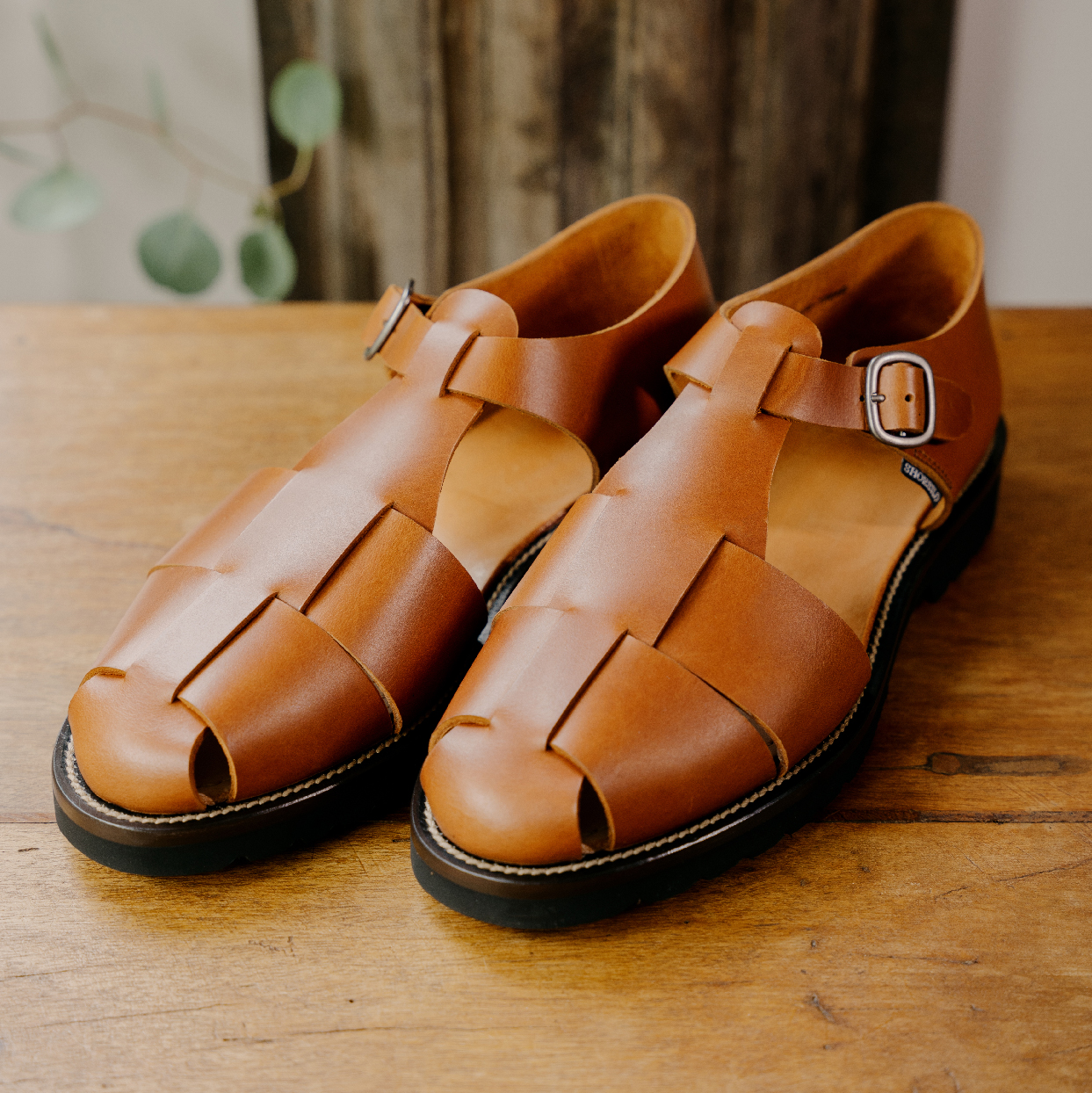 SHOESILO缝制真皮凉鞋凉鞋棕色
