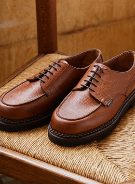 SHOESILO KNAPP固特异真皮皮鞋蜜糖棕荔枝纹压纹德比鞋