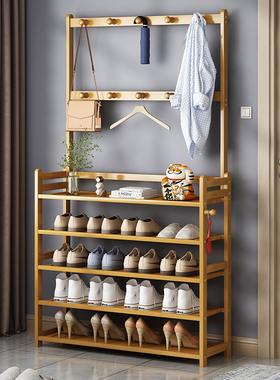 简易鞋架挂衣架一体门口家用多层收纳神器出租房用衣帽置物小鞋柜