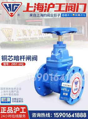 上海沪工良工开维喜硬密封铜芯暗杆闸阀FZ45T-16Q明杆法兰铜杆阀