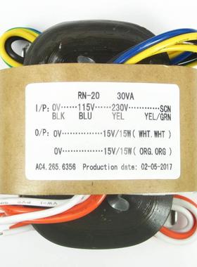 R型电源变压器30W双15V R牛音响变压器全铜线初级115V或230V