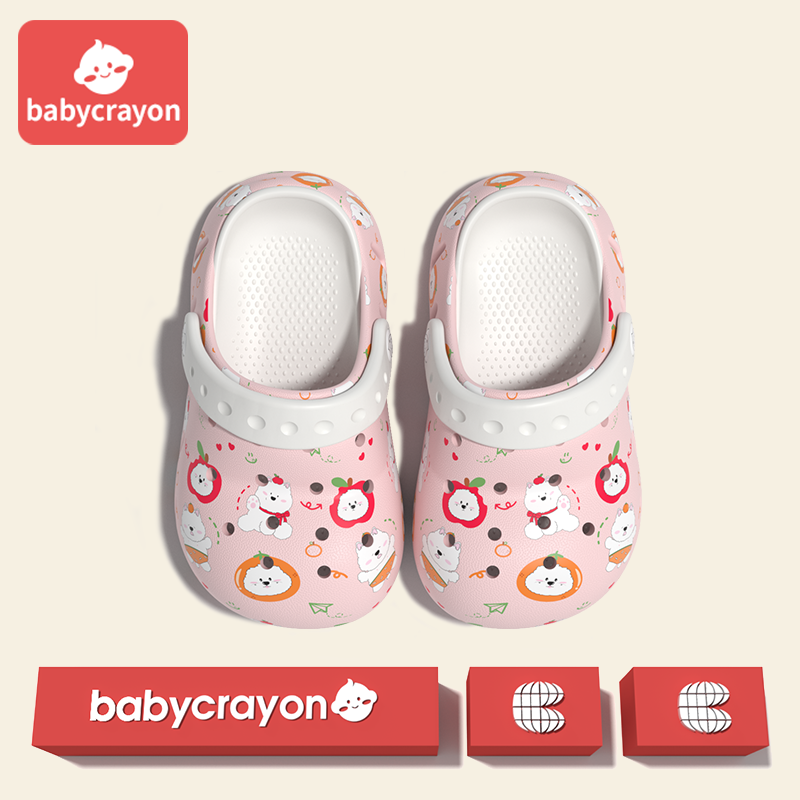 babycrayon儿童拖鞋女童印花苹果