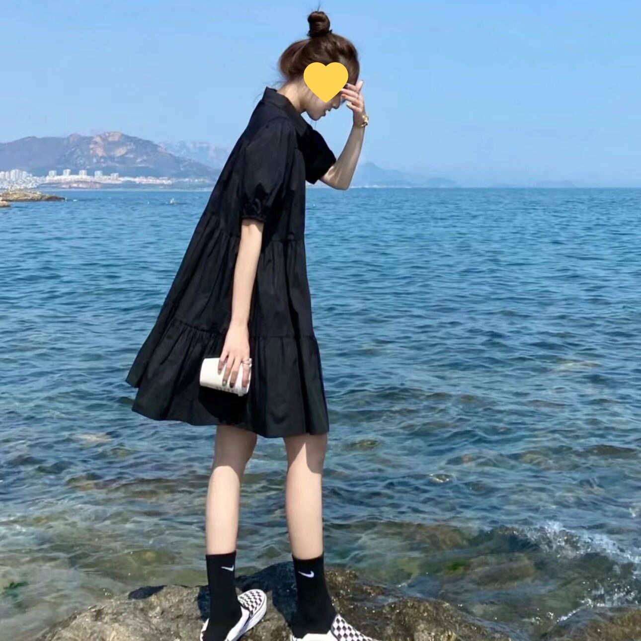 夏季新款2025年韩版小个子法式短袖连衣裙宽松显瘦学生女中长裙