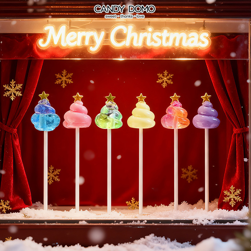CANDYDOMO手工高颜值圣诞星光冰淇淋棒棒糖水果味儿童糖果零食